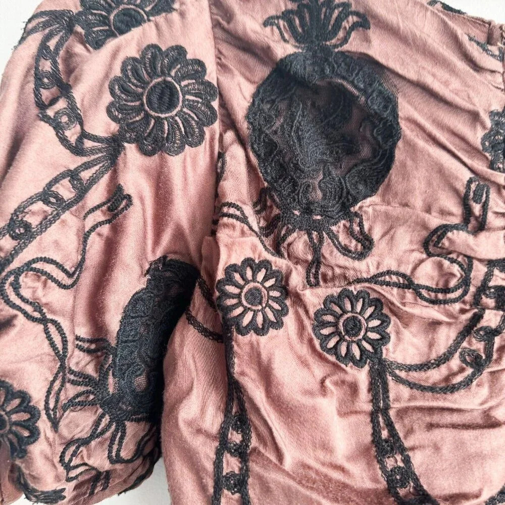 Free People Ruched Embroidered Puff Sleeve Mini Dress XS - Picture 5 of 9